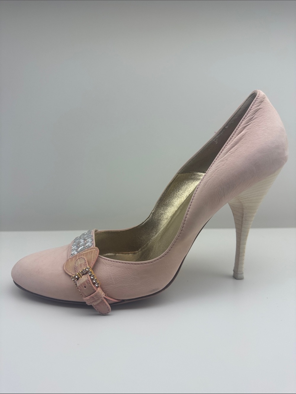 Cesare Paciotti Blush Pink Stiletto Pump with Embellished Buckle